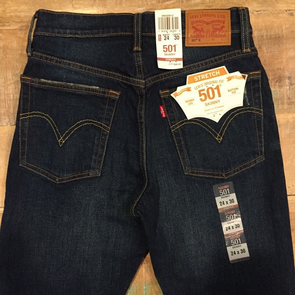 NWT Levi’s 501 Stretch Skinny Jeans Dark 24 25 26 - Picture 3 of 8